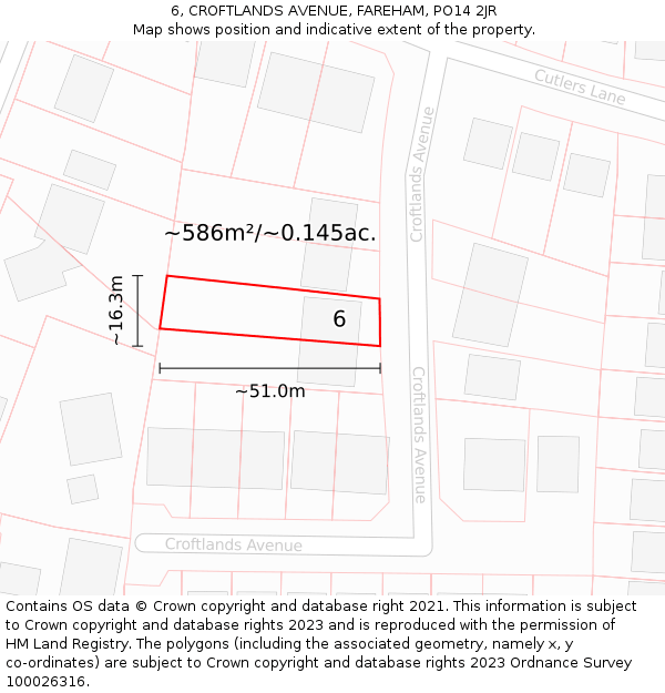 6, CROFTLANDS AVENUE, FAREHAM, PO14 2JR: Plot and title map