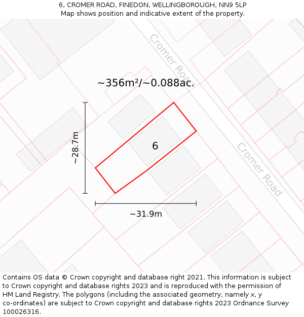 6, CROMER ROAD, FINEDON, WELLINGBOROUGH, NN9 5LP: Plot and title map