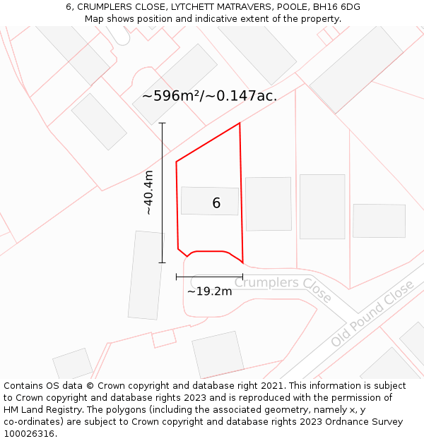 6, CRUMPLERS CLOSE, LYTCHETT MATRAVERS, POOLE, BH16 6DG: Plot and title map