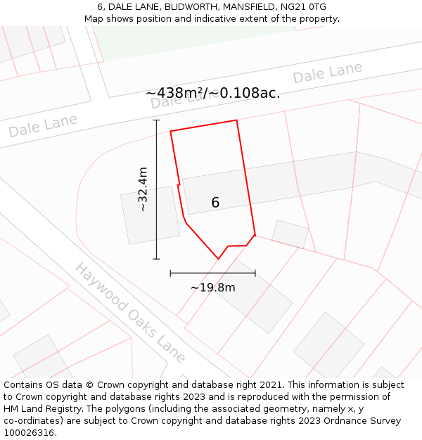 6, DALE LANE, BLIDWORTH, MANSFIELD, NG21 0TG: Plot and title map