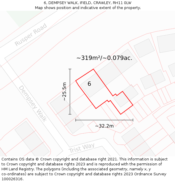 6, DEMPSEY WALK, IFIELD, CRAWLEY, RH11 0LW: Plot and title map