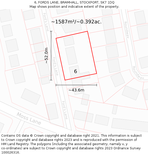 6, FORDS LANE, BRAMHALL, STOCKPORT, SK7 1DQ: Plot and title map