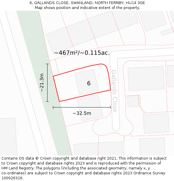 6, GALLANDS CLOSE, SWANLAND, NORTH FERRIBY, HU14 3GE: Plot and title map