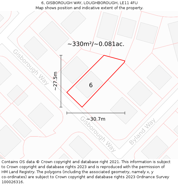 6, GISBOROUGH WAY, LOUGHBOROUGH, LE11 4FU: Plot and title map