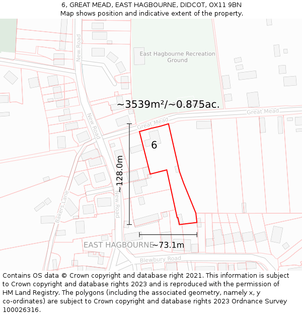 6, GREAT MEAD, EAST HAGBOURNE, DIDCOT, OX11 9BN: Plot and title map