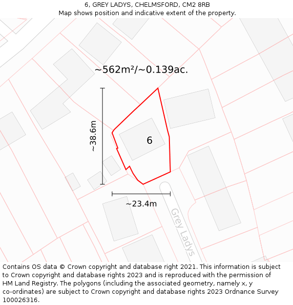 6, GREY LADYS, CHELMSFORD, CM2 8RB: Plot and title map