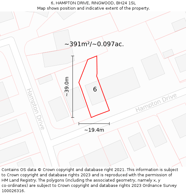 6, HAMPTON DRIVE, RINGWOOD, BH24 1SL: Plot and title map