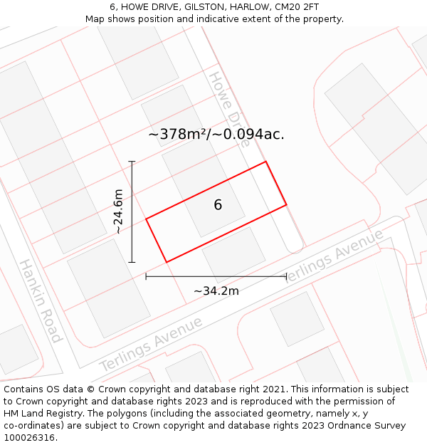 6, HOWE DRIVE, GILSTON, HARLOW, CM20 2FT: Plot and title map