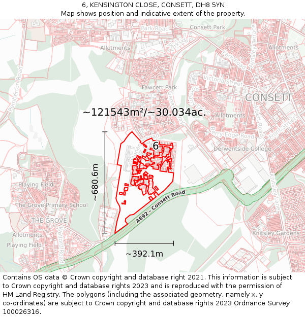 6, KENSINGTON CLOSE, CONSETT, DH8 5YN: Plot and title map