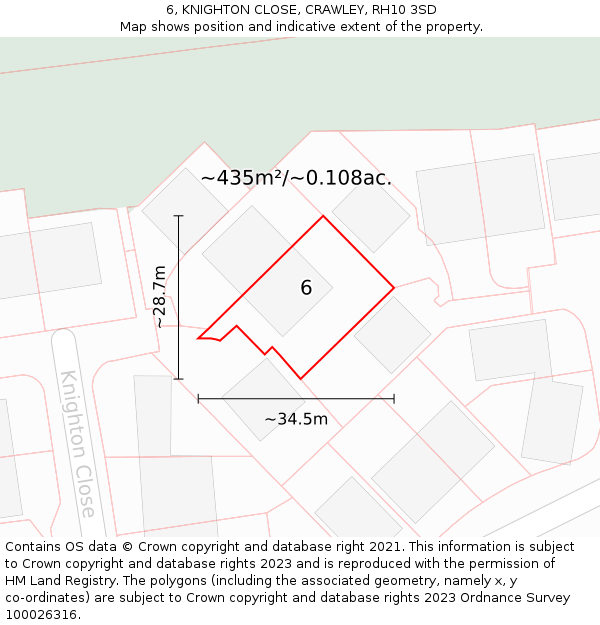 6, KNIGHTON CLOSE, CRAWLEY, RH10 3SD: Plot and title map