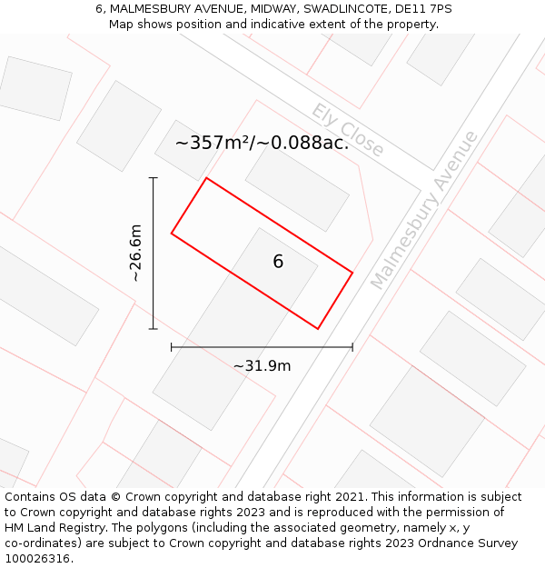 6, MALMESBURY AVENUE, MIDWAY, SWADLINCOTE, DE11 7PS: Plot and title map