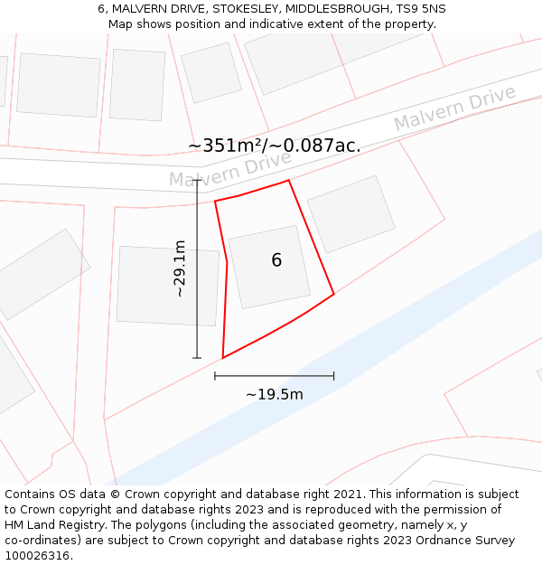 6, MALVERN DRIVE, STOKESLEY, MIDDLESBROUGH, TS9 5NS: Plot and title map