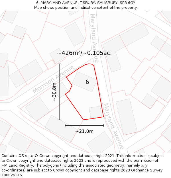 6, MARYLAND AVENUE, TISBURY, SALISBURY, SP3 6GY: Plot and title map