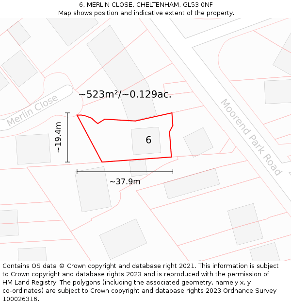 6, MERLIN CLOSE, CHELTENHAM, GL53 0NF: Plot and title map