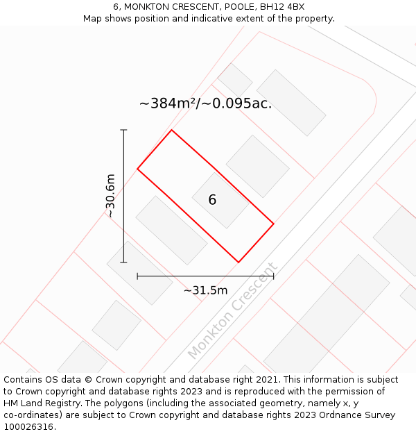 6, MONKTON CRESCENT, POOLE, BH12 4BX: Plot and title map