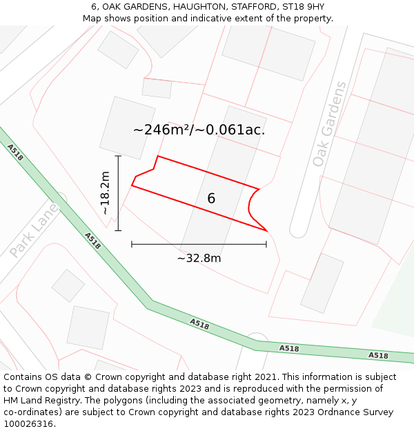 6, OAK GARDENS, HAUGHTON, STAFFORD, ST18 9HY: Plot and title map