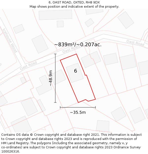 6, OAST ROAD, OXTED, RH8 9DX: Plot and title map