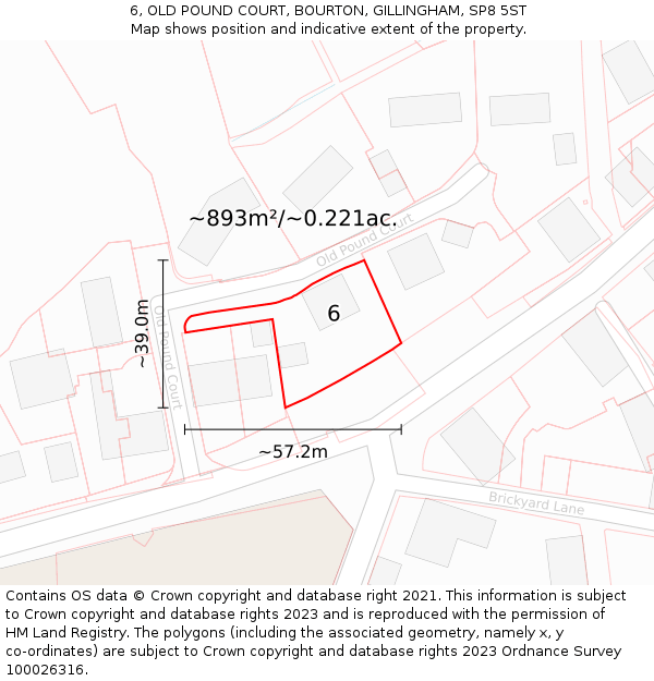 6, OLD POUND COURT, BOURTON, GILLINGHAM, SP8 5ST: Plot and title map