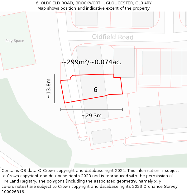 6, OLDFIELD ROAD, BROCKWORTH, GLOUCESTER, GL3 4RY: Plot and title map