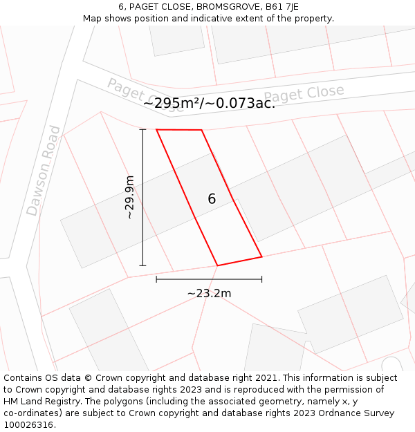 6, PAGET CLOSE, BROMSGROVE, B61 7JE: Plot and title map