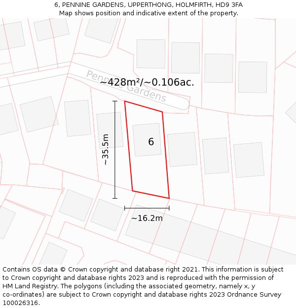 6, PENNINE GARDENS, UPPERTHONG, HOLMFIRTH, HD9 3FA: Plot and title map