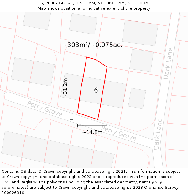 6, PERRY GROVE, BINGHAM, NOTTINGHAM, NG13 8DA: Plot and title map