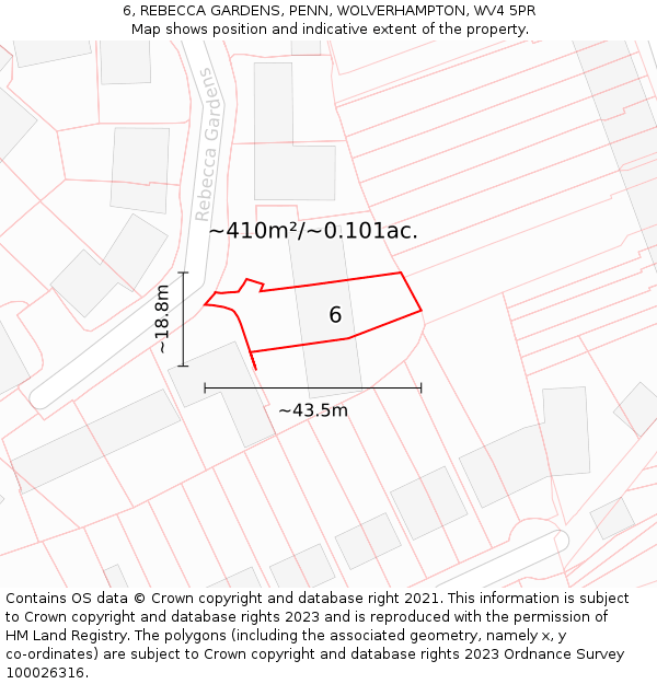 6, REBECCA GARDENS, PENN, WOLVERHAMPTON, WV4 5PR: Plot and title map