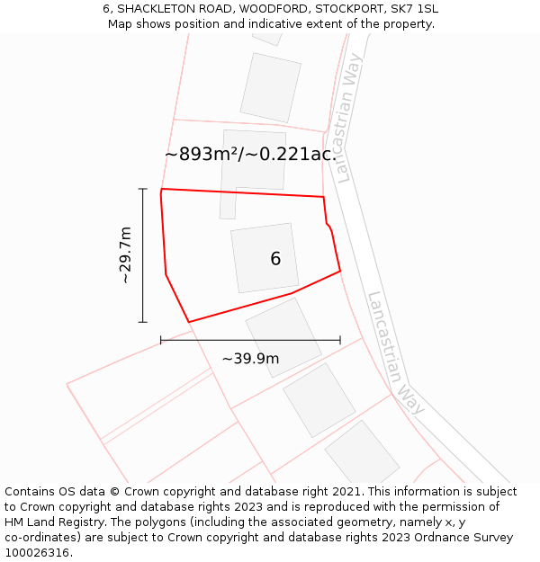 6, SHACKLETON ROAD, WOODFORD, STOCKPORT, SK7 1SL: Plot and title map