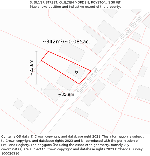 6, SILVER STREET, GUILDEN MORDEN, ROYSTON, SG8 0JT: Plot and title map