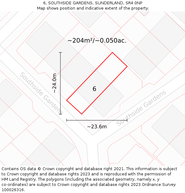 6, SOUTHSIDE GARDENS, SUNDERLAND, SR4 0NP: Plot and title map