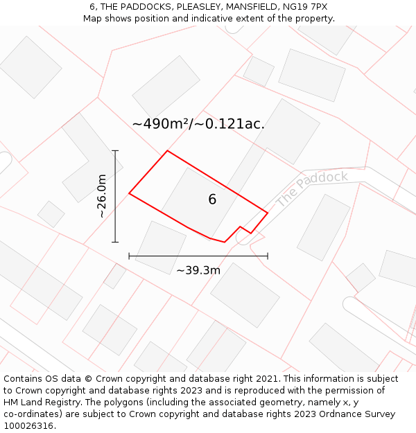 6, THE PADDOCKS, PLEASLEY, MANSFIELD, NG19 7PX: Plot and title map