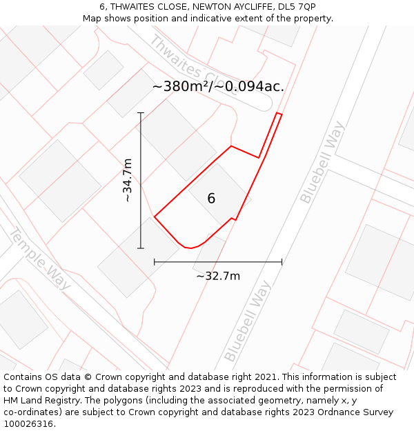 6, THWAITES CLOSE, NEWTON AYCLIFFE, DL5 7QP: Plot and title map