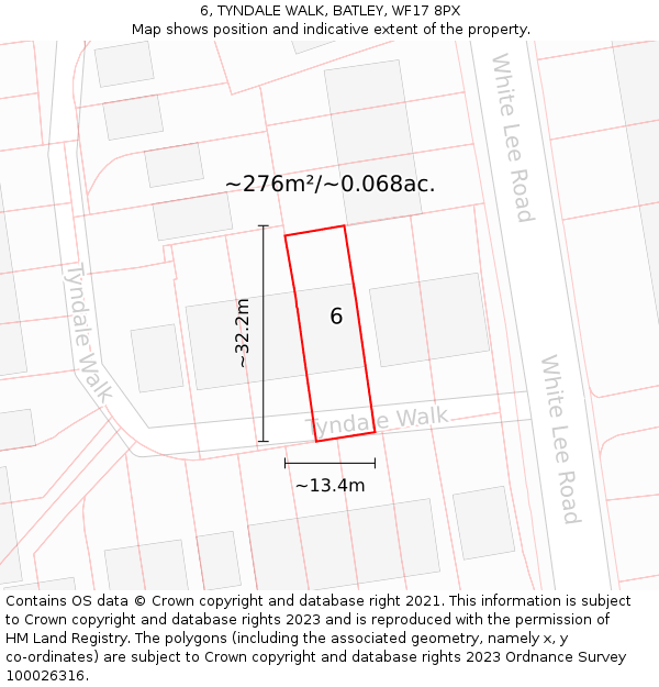 6, TYNDALE WALK, BATLEY, WF17 8PX: Plot and title map