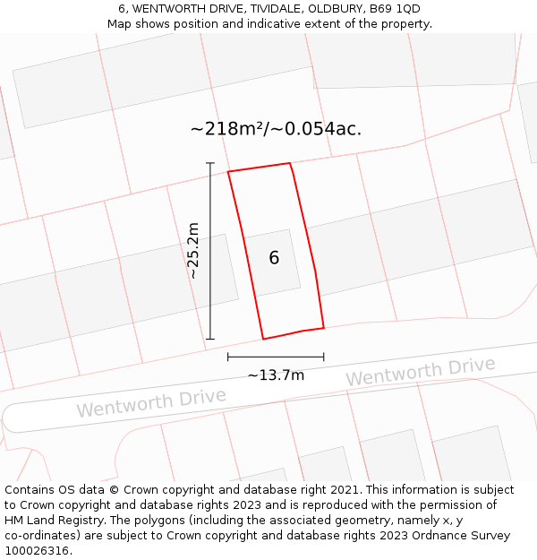 6, WENTWORTH DRIVE, TIVIDALE, OLDBURY, B69 1QD: Plot and title map