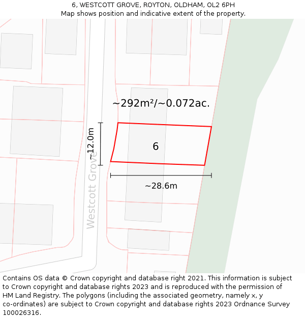 6, WESTCOTT GROVE, ROYTON, OLDHAM, OL2 6PH: Plot and title map