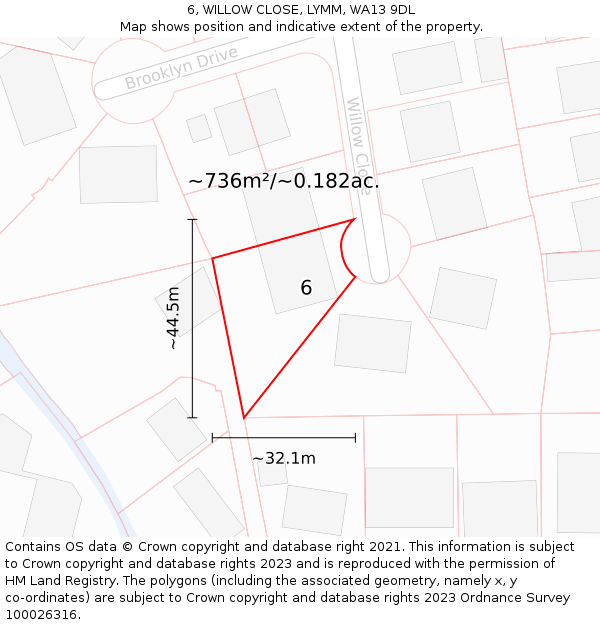 6, WILLOW CLOSE, LYMM, WA13 9DL: Plot and title map