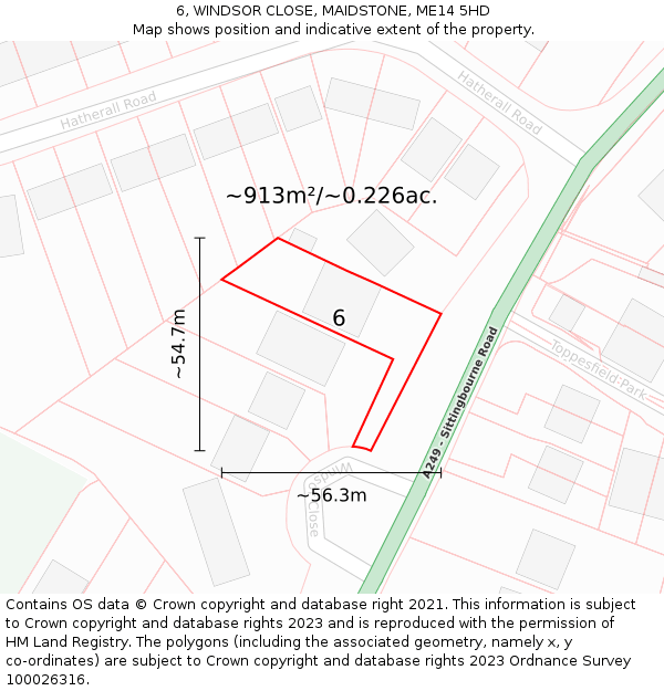 6, WINDSOR CLOSE, MAIDSTONE, ME14 5HD: Plot and title map