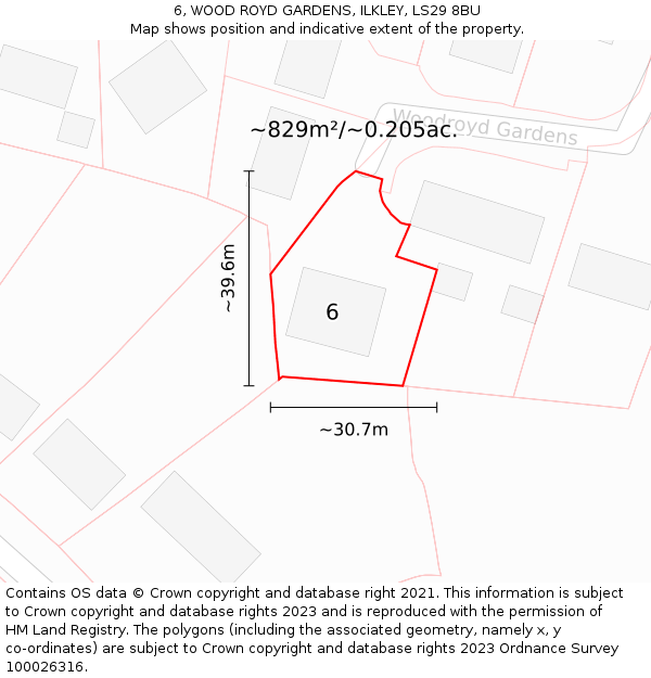 6, WOOD ROYD GARDENS, ILKLEY, LS29 8BU: Plot and title map