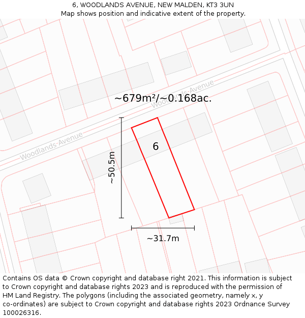 6, WOODLANDS AVENUE, NEW MALDEN, KT3 3UN: Plot and title map