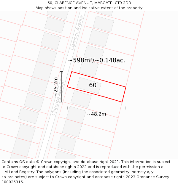 60, CLARENCE AVENUE, MARGATE, CT9 3DR: Plot and title map