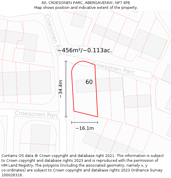 60, CROESONEN PARC, ABERGAVENNY, NP7 6PE: Plot and title map