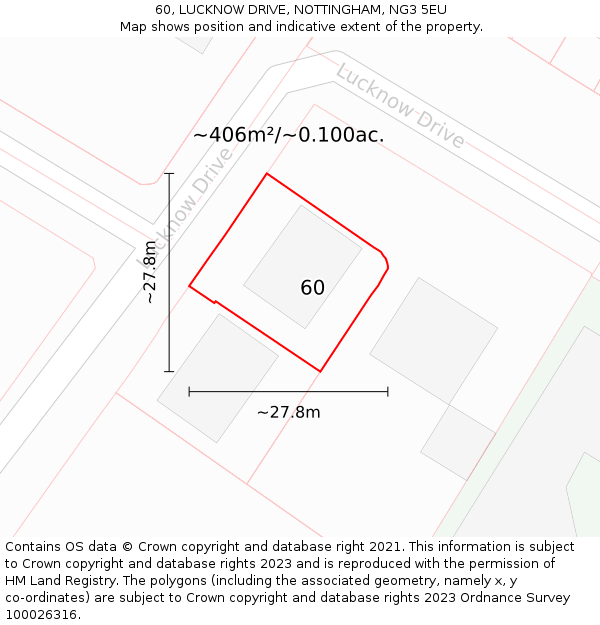 60, LUCKNOW DRIVE, NOTTINGHAM, NG3 5EU: Plot and title map