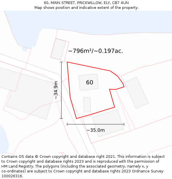 60, MAIN STREET, PRICKWILLOW, ELY, CB7 4UN: Plot and title map