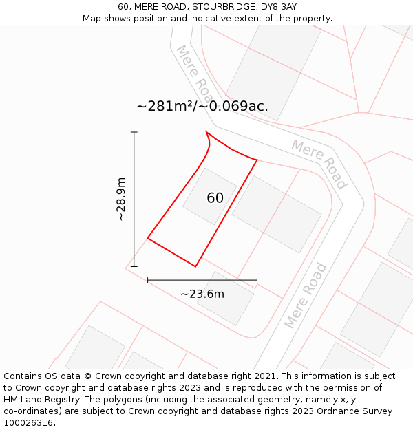 60, MERE ROAD, STOURBRIDGE, DY8 3AY: Plot and title map