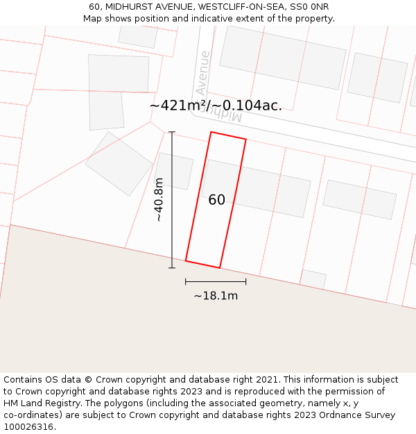 60, MIDHURST AVENUE, WESTCLIFF-ON-SEA, SS0 0NR: Plot and title map