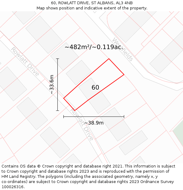 60, ROWLATT DRIVE, ST ALBANS, AL3 4NB: Plot and title map