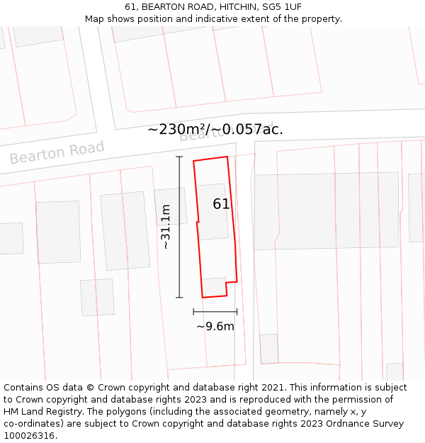 61, BEARTON ROAD, HITCHIN, SG5 1UF: Plot and title map