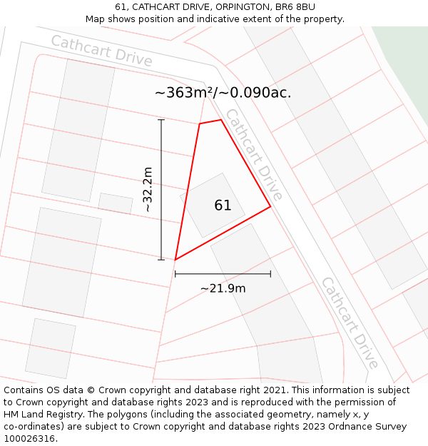 61, CATHCART DRIVE, ORPINGTON, BR6 8BU: Plot and title map