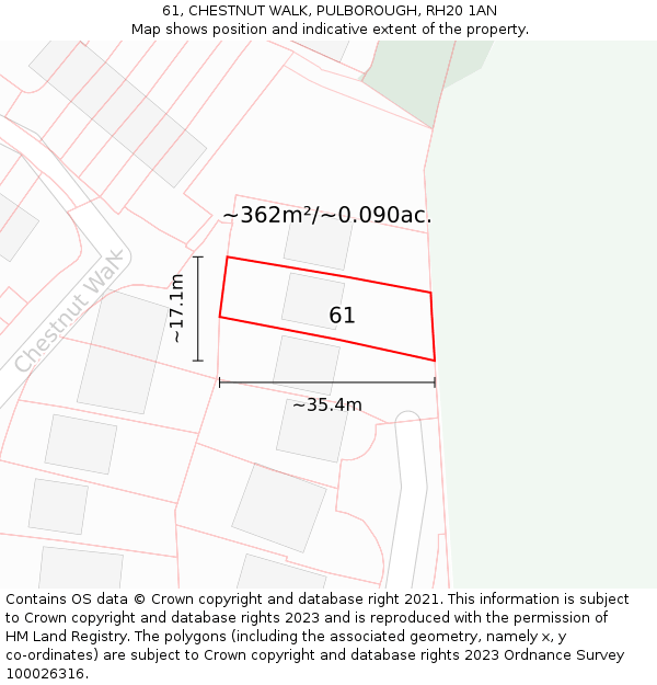 61, CHESTNUT WALK, PULBOROUGH, RH20 1AN: Plot and title map