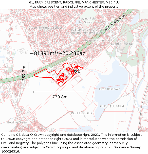 61, FARM CRESCENT, RADCLIFFE, MANCHESTER, M26 4LU: Plot and title map